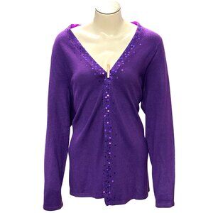 CCC Detailed Purple Sequined Long Sleeve 1990s Vintage Knit Cardigan Size Medium